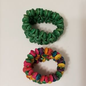 Colorful wooden beaded stretch bracelet